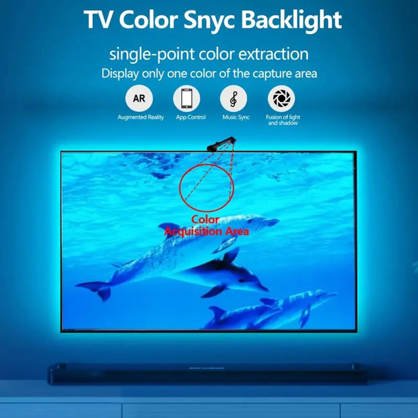 RGBIC LED TV Backlight Strip with AR Color Gamut Sensor, App, Music, & Voice Sync for 55-85" TVs, Dynamic Ambient Game