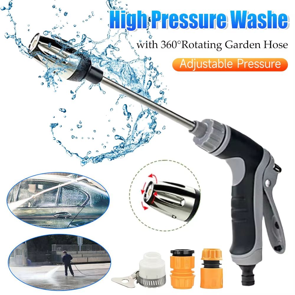 Garden High Pressure Washer Gun With 360 Rotating Hose  Power Cleaning Tool For Cars Patios And Out 1