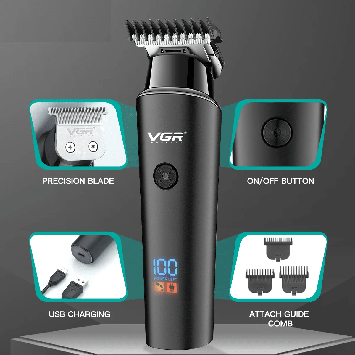 VGR Hair Trimmer Professional Cordless Rechargeable Electric Hair Clipper With LED Display  Precisi 3