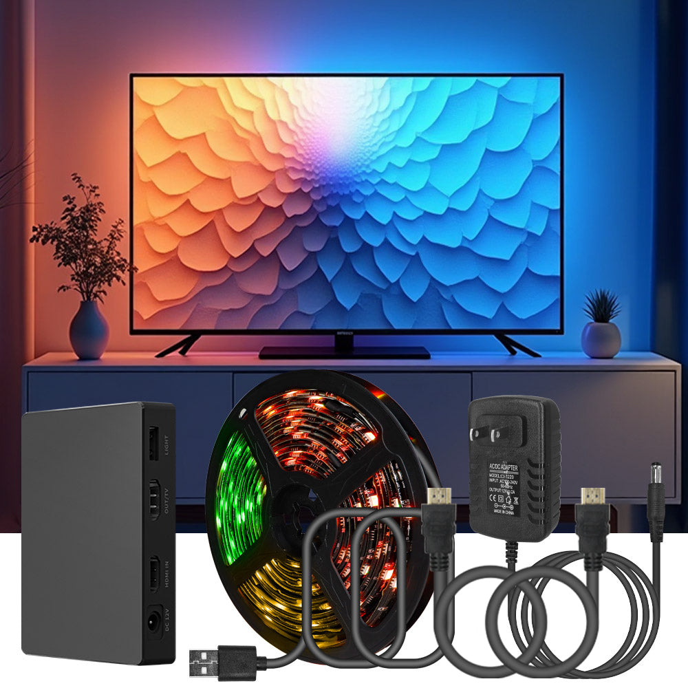 2.4G WIFI DreamColor Ambient TV Backlight Kit, SM16703 RGBIC LED Strip with HDMI Sync Box, App Control, Works with Alexa