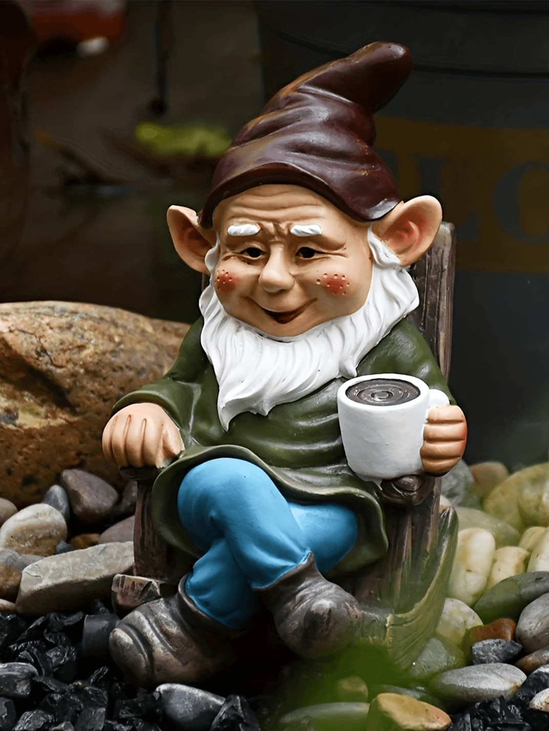 Garden Gnome Resin Ornament With Rocking Chair Outdoor Decoration 1