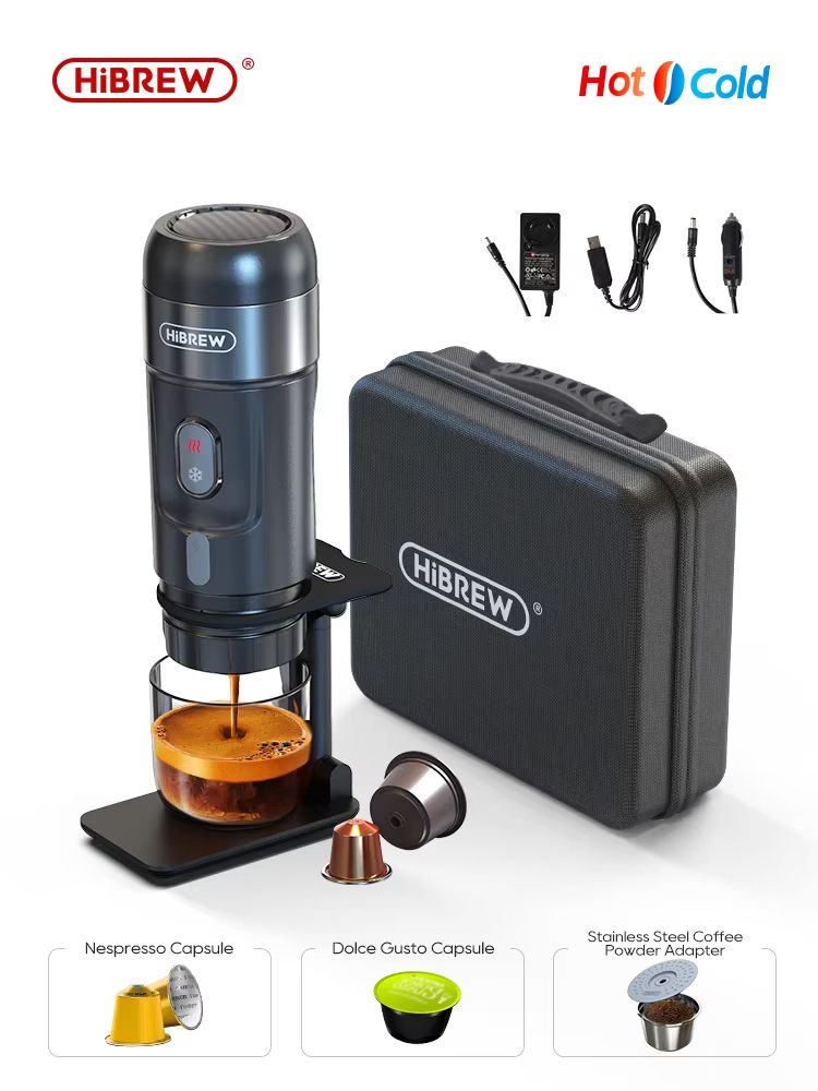 HiBREW Portable Espresso Coffee Maker – 12V Car and Home Machine for Capsules & Ground Coffee
