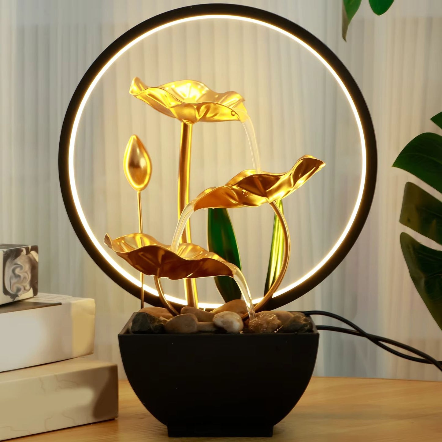 Tabletop Water Fountain with LED Lights – USB Powered Indoor Relaxation Waterfall Decor