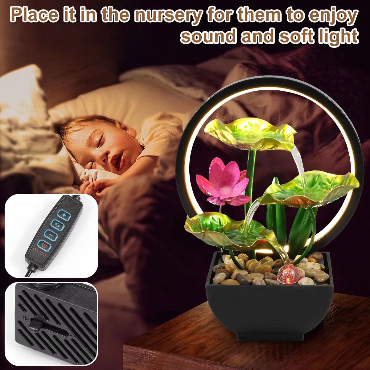 Tabletop Water Fountain With LED Lights  USB Powered Indoor Relaxation Waterfall Decor 1