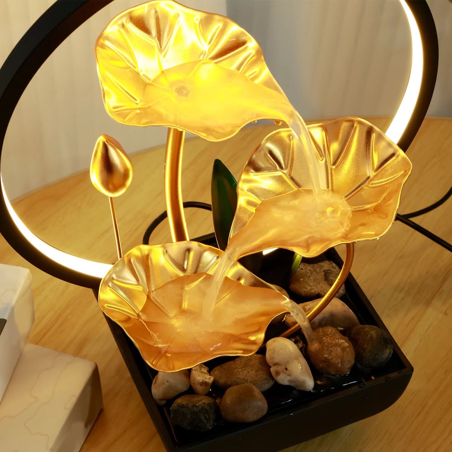 Tabletop Water Fountain With LED Lights  USB Powered Indoor Relaxation Waterfall Decor 2