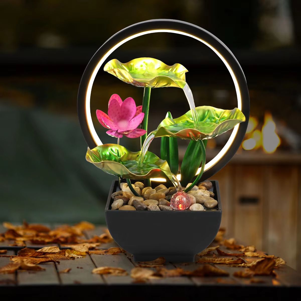 Tabletop Water Fountain With LED Lights  USB Powered Indoor Relaxation Waterfall Decor 3