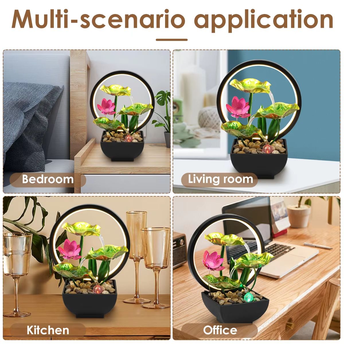 Tabletop Water Fountain With LED Lights  USB Powered Indoor Relaxation Waterfall Decor 5