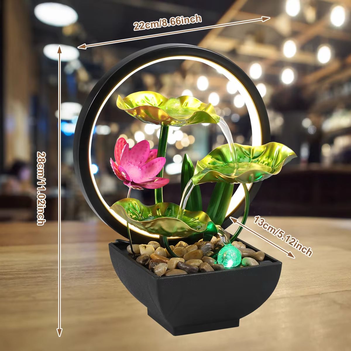 Tabletop Water Fountain With LED Lights  USB Powered Indoor Relaxation Waterfall Decor 6