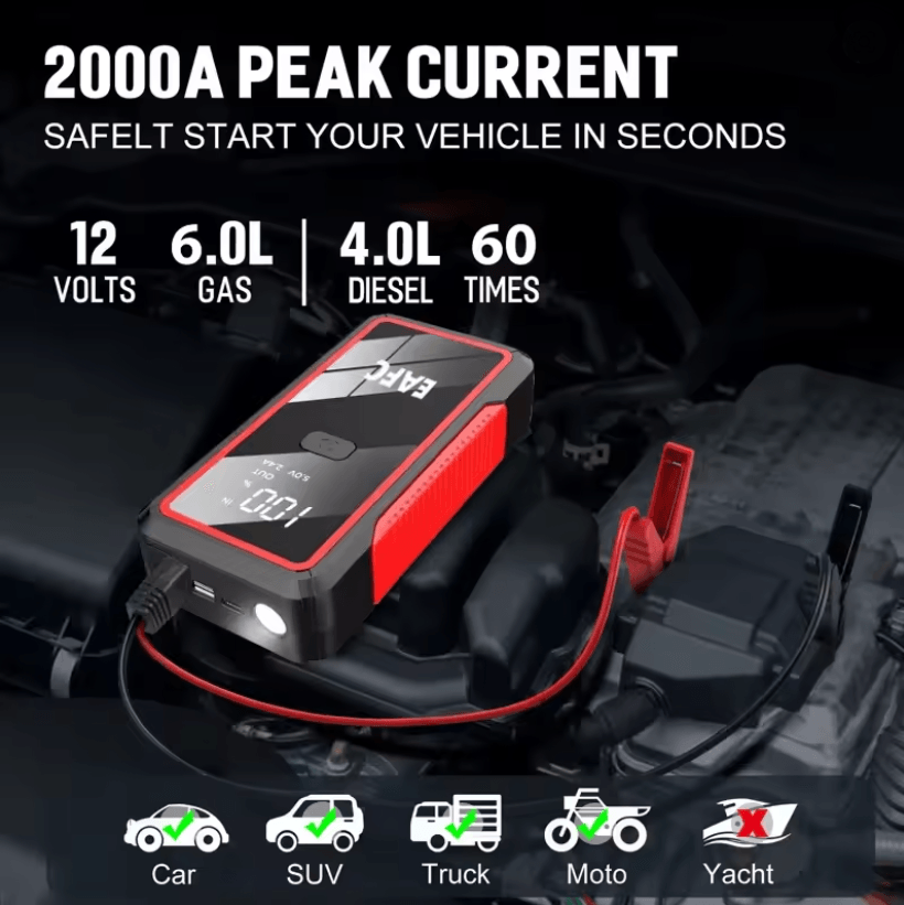 Portable Car Jump Starter 2000A Battery Booster With Power Bank And Emergency Charger 1