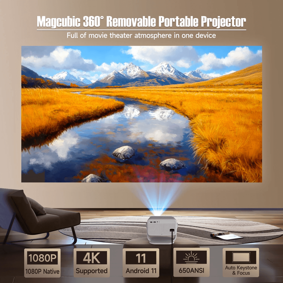 Magcubic 4K Projector Portable Native 1080P Home Theater with Auto Focus