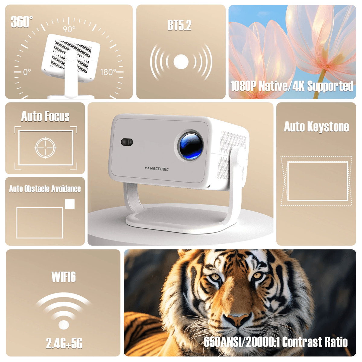 Magcubic 4K Projector Portable Native 1080P Home Theater With Auto Focus 1