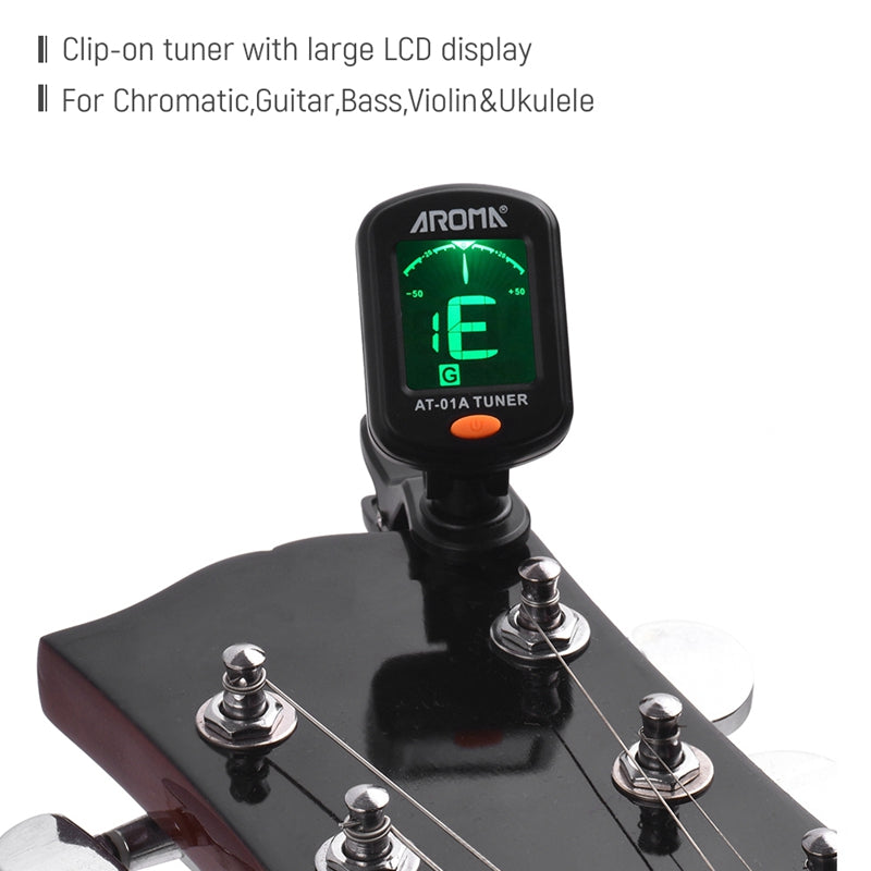 AT01A Guitar Tuner 360 Rotatable ClipOn Tuner With LCD Display For Chromatic Acoustic Electric Bass 2