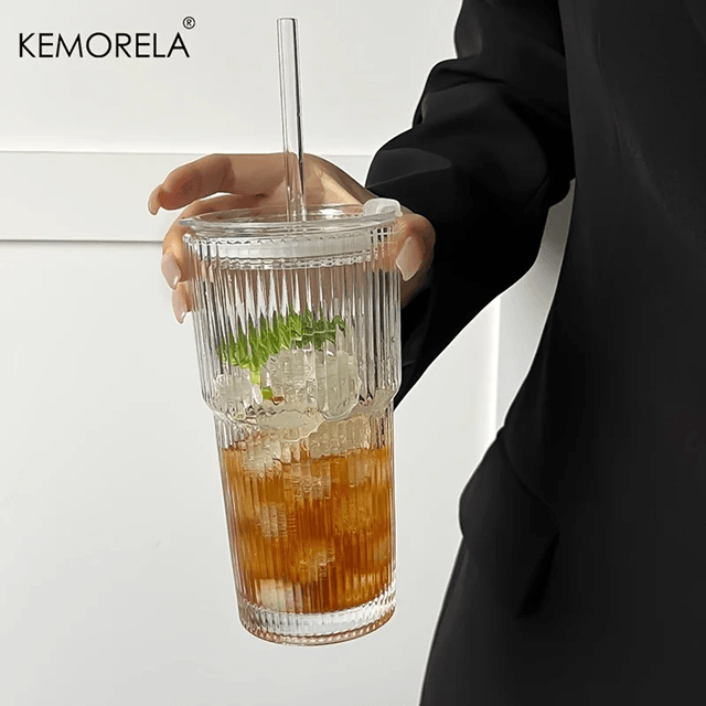 Glass Coffee Cup With Lid And Straw 600ml Transparent Iced Drinkware 1