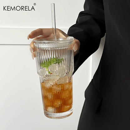 Glass Coffee Cup With Lid And Straw 600ml Transparent Iced Drinkware 1