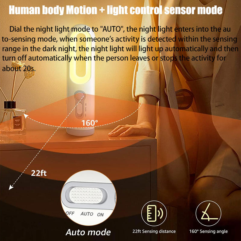 2 In 1 LED Portable Light Motion Sensor Flashlight Baby Feeding Lamp Bedroom Bathroom Camping Readi 1
