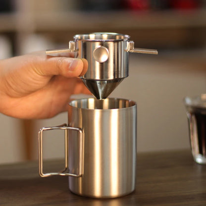 304 Stainless Steel Hanging Ear Coffee Filter Cup, Portable Hand Drip Brewer, Filter Paper-Free Permanent Mesh Funnel