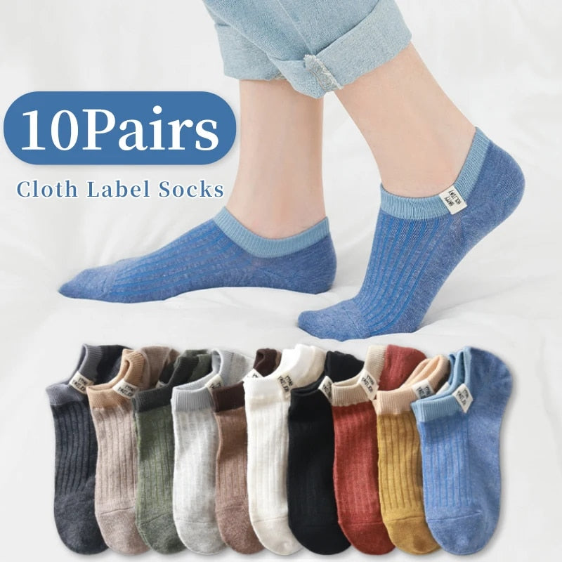 10 Pairs Womens Socks, Spring & Summer Letter Slogan Socks, Sweet, Cute, Fashionable, Comfortable College Style Fabric
