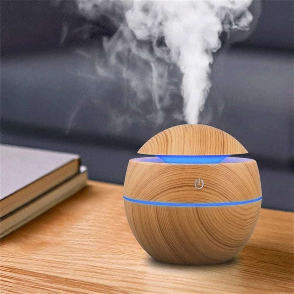 Wood Grain Humidifier & Aroma Diffuser, 500ml Ultrasonic Cool Mist Maker with Essential Oil Tray for Bedroom