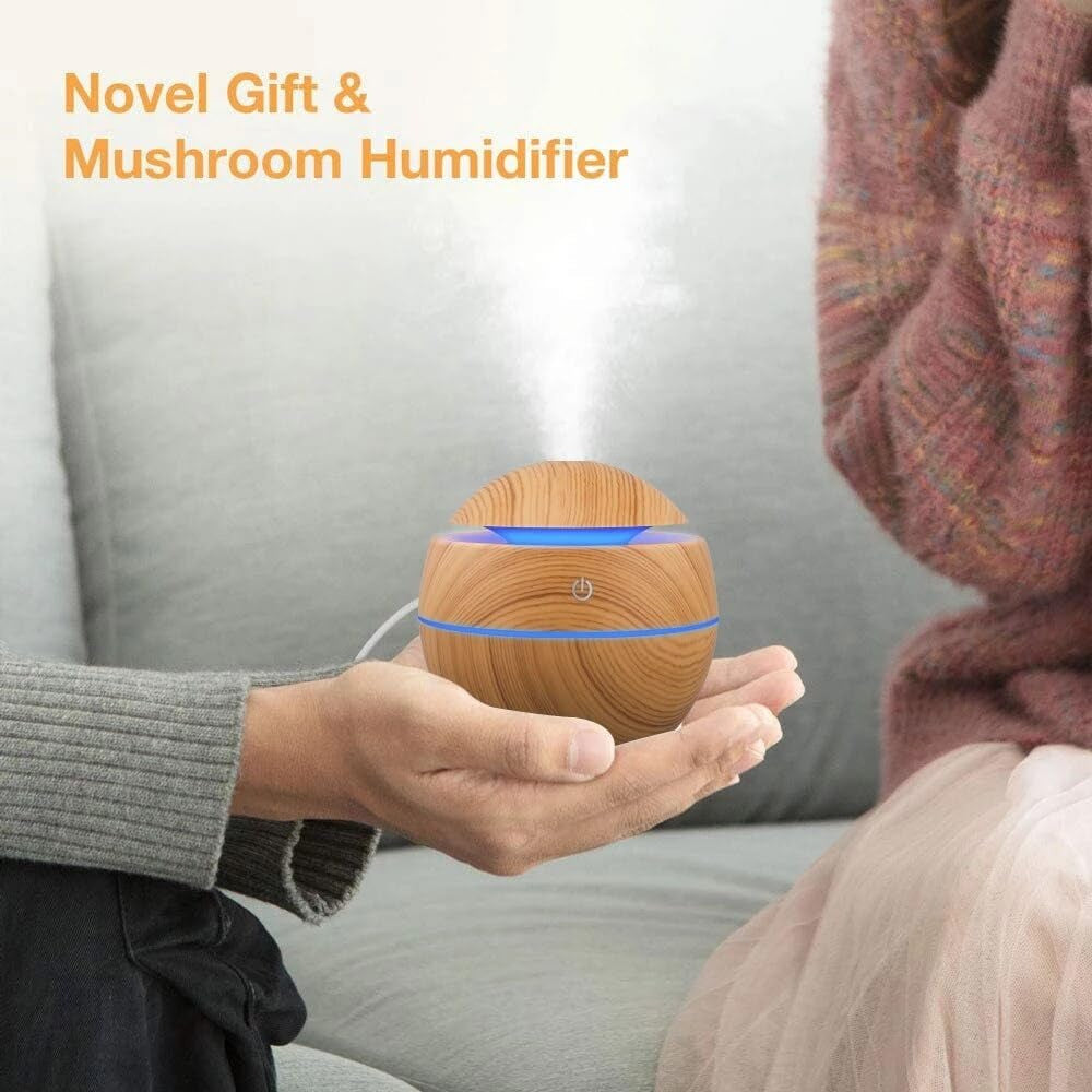 Wood Grain Humidifier & Aroma Diffuser, 500ml Ultrasonic Cool Mist Maker with Essential Oil Tray for Bedroom