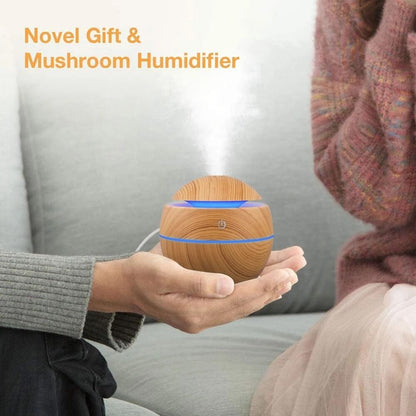 Wood Grain Humidifier & Aroma Diffuser, 500ml Ultrasonic Cool Mist Maker with Essential Oil Tray for Bedroom