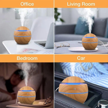 Wood Grain Humidifier & Aroma Diffuser, 500ml Ultrasonic Cool Mist Maker with Essential Oil Tray for Bedroom