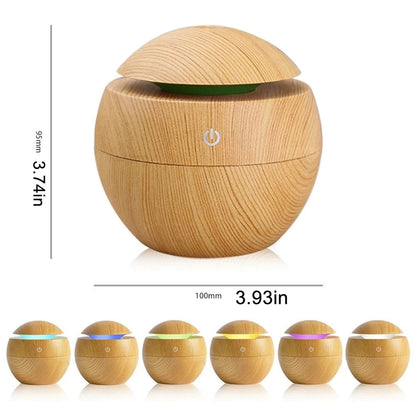 Wood Grain Humidifier & Aroma Diffuser, 500ml Ultrasonic Cool Mist Maker with Essential Oil Tray for Bedroom