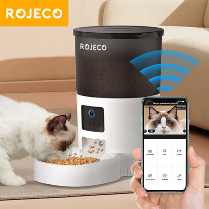 ROJECO Automatic Cat Feeder with Camera & Voice Recorder, Smart Video Pet Food Dispenser with Remote Control App for Cat