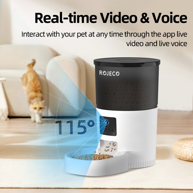 ROJECO Automatic Cat Feeder with Camera & Voice Recorder, Smart Video Pet Food Dispenser with Remote Control App for Cat