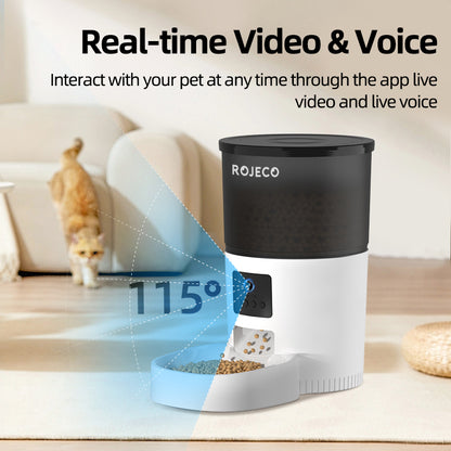 ROJECO Automatic Cat Feeder with Camera & Voice Recorder, Smart Video Pet Food Dispenser with Remote Control App for Cat