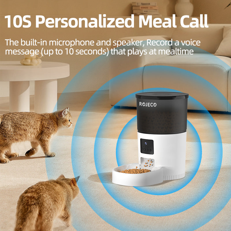 ROJECO Automatic Cat Feeder with Camera & Voice Recorder, Smart Video Pet Food Dispenser with Remote Control App for Cat