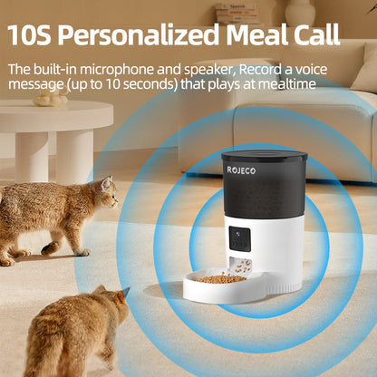 ROJECO Automatic Cat Feeder with Camera & Voice Recorder, Smart Video Pet Food Dispenser with Remote Control App for Cat