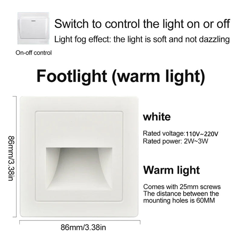 Motion Sensor Night Light AC 110V240V LED Recessed Staircase  Bedroom Wall Lamp With Auto OnOff Det 4