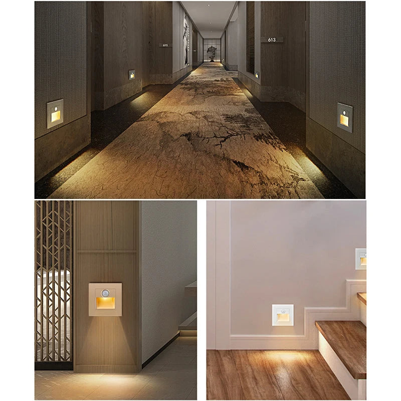 Motion Sensor Night Light AC 110V240V LED Recessed Staircase  Bedroom Wall Lamp With Auto OnOff Det 5