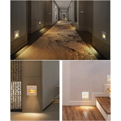Motion Sensor Night Light AC 110V240V LED Recessed Staircase  Bedroom Wall Lamp With Auto OnOff Det 5