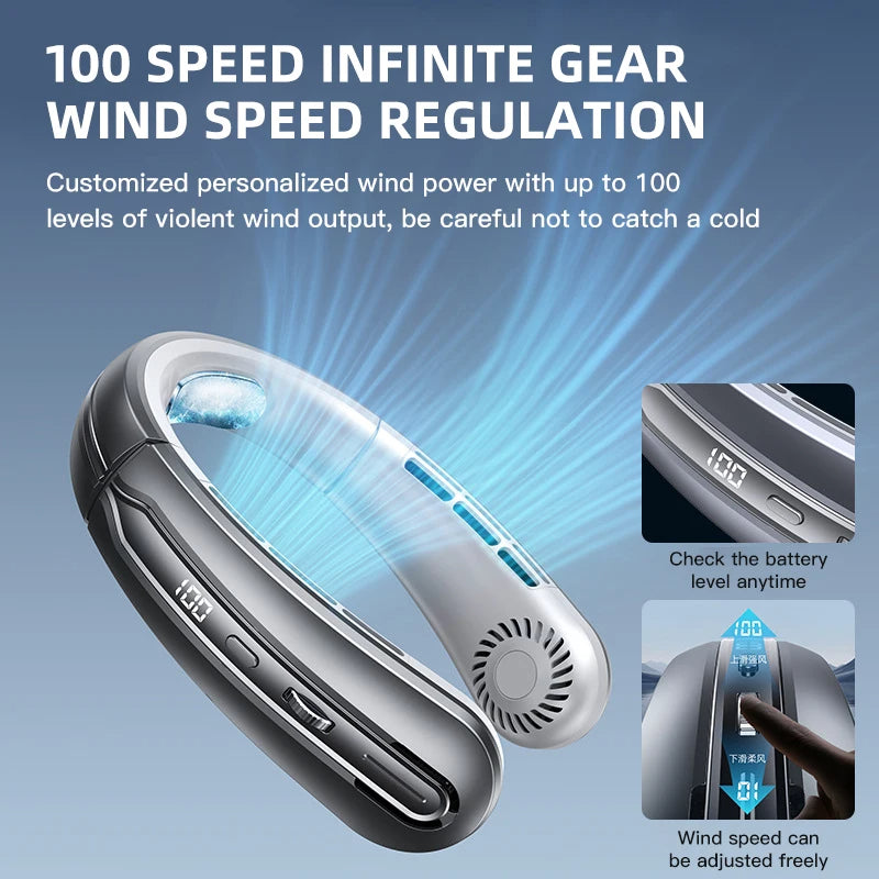 8000mAh Hanging Neck Fan Bladeless Portable USB Rechargeable Mute Fan With LED Digital Display Pers 2