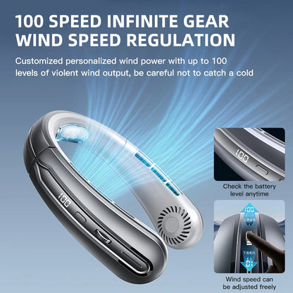8000mAh Hanging Neck Fan Bladeless Portable USB Rechargeable Mute Fan With LED Digital Display Pers 2
