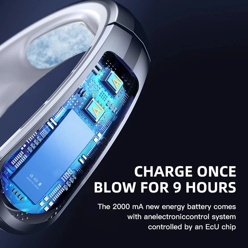 8000mAh Hanging Neck Fan Bladeless Portable USB Rechargeable Mute Fan With LED Digital Display Pers 5