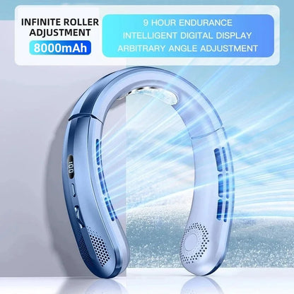 8000mAh Hanging Neck Fan Bladeless Portable USB Rechargeable Mute Fan With LED Digital Display Pers 8
