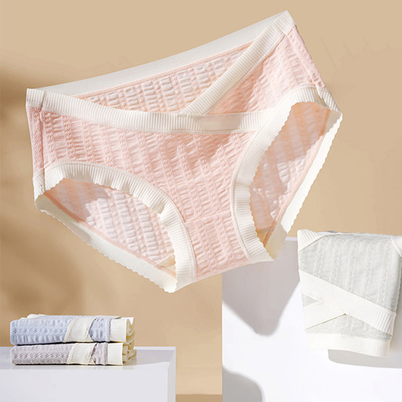 Traceless Ice Silk Pregnancy Panties, Cotton Jacquard Mid Waist V Shaped Briefs, Summer Maternity Breathable Underwear