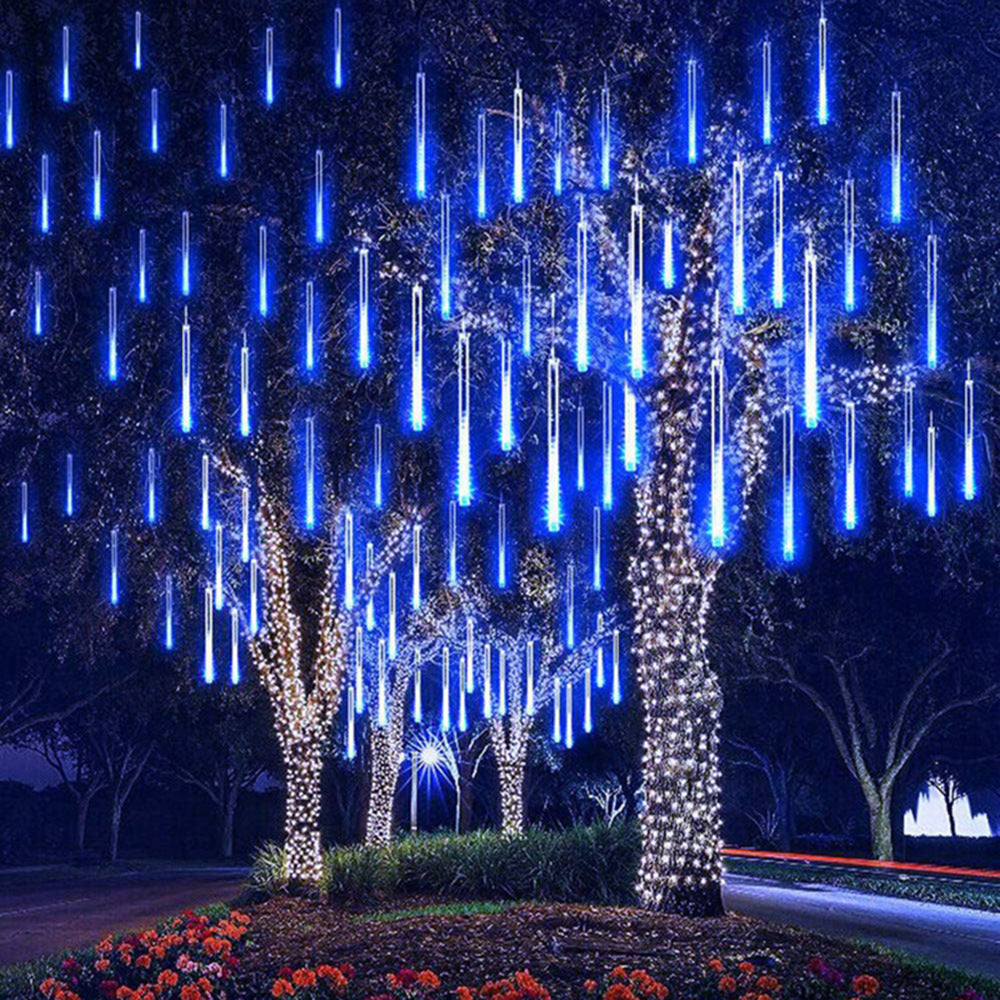 LED Meteor Shower Rain Lights, Waterproof Falling Raindrop Fairy String Light for Christmas, Holiday Party, and Patio