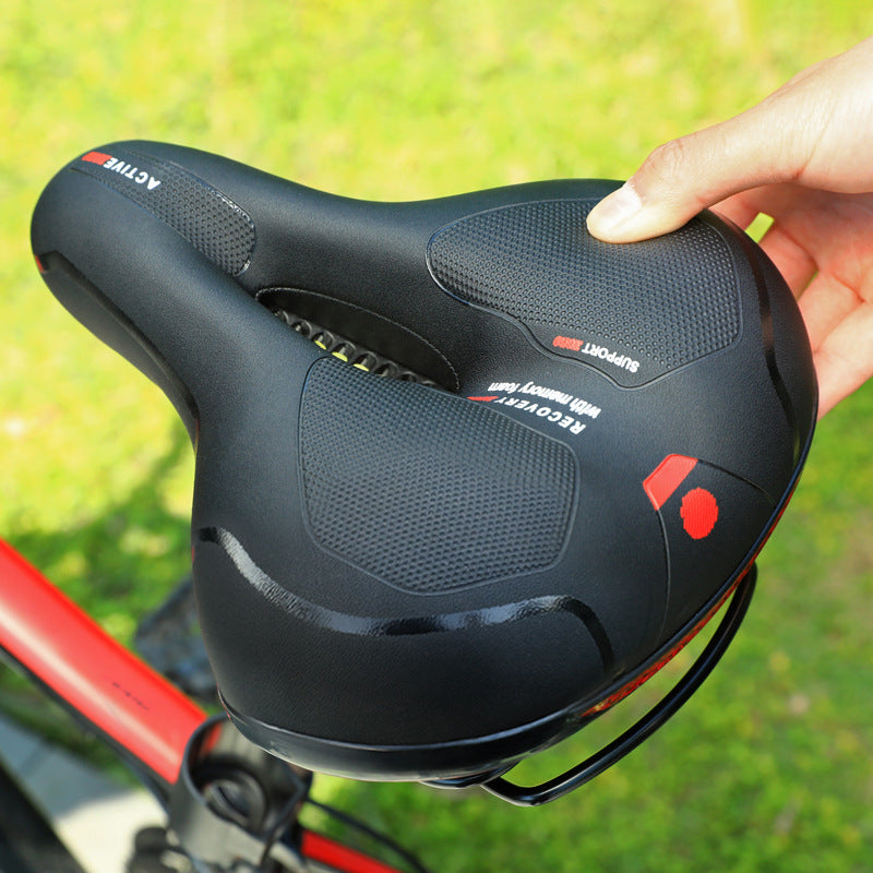 Ultra-Comfort Wide Bike Saddle with Shock Absorbing & Reflective Design, Hollow Breathable Seat for Rainproof Road