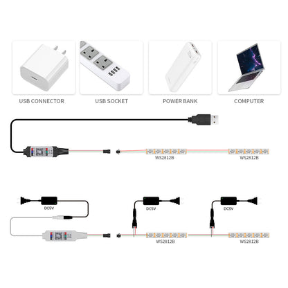 WS2811 WS2812B SK6812 RGBIC Smart LED Controller, Bluetooth, 2.4G IR Remote Control for RGB Pixel Lights, DC5-24V