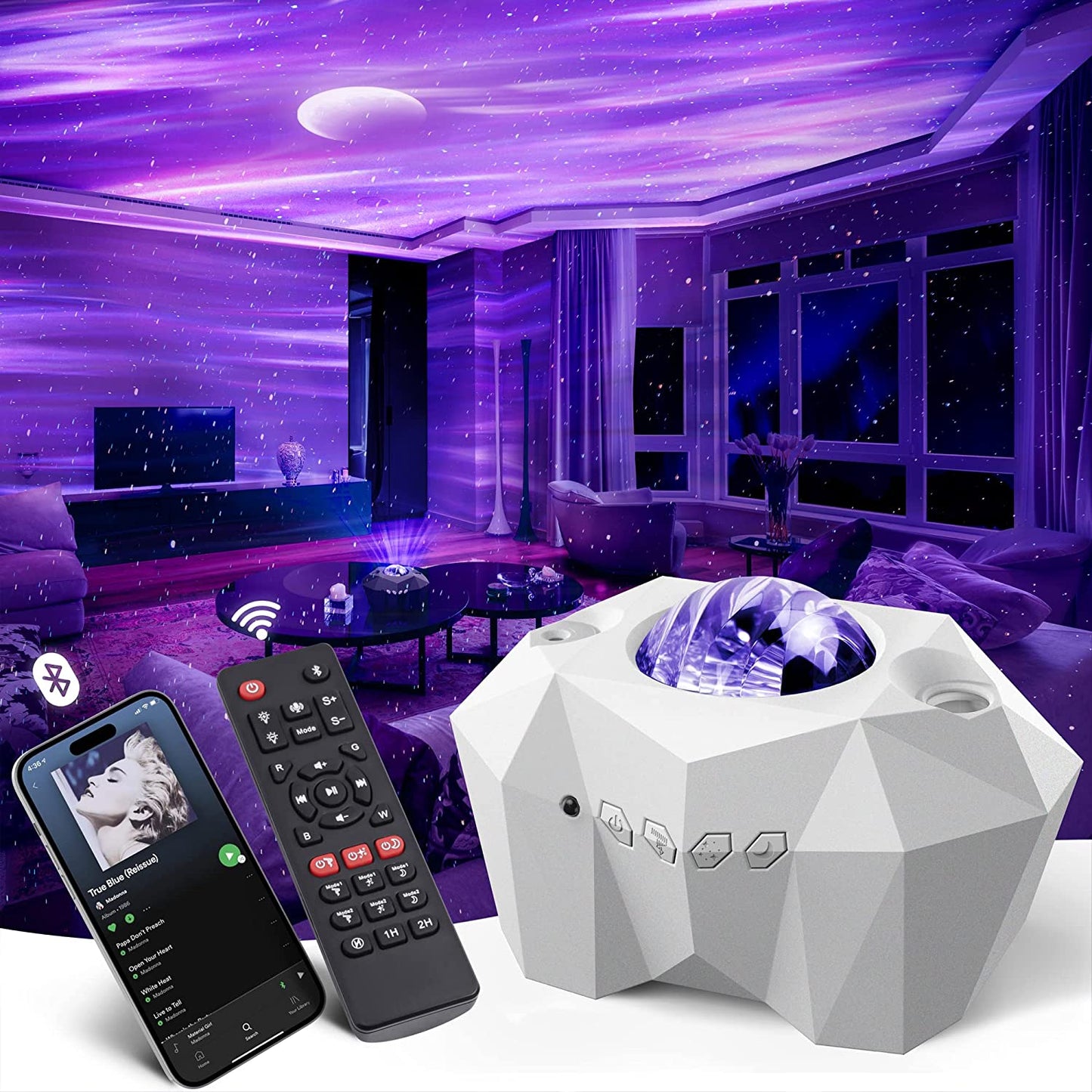 NEW Aurora Projector Lamp with Bluetooth Speaker, Northern Light Galaxy Star Projector, Moon Lamp for Bedroom Decor