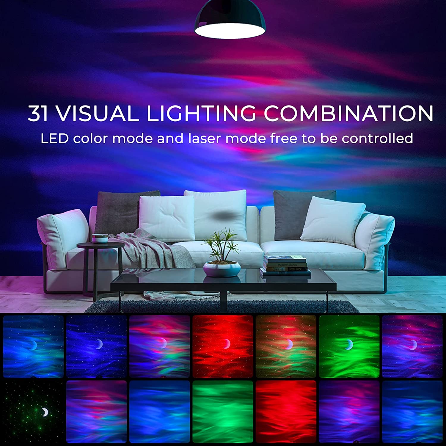 NEW Aurora Projector Lamp with Bluetooth Speaker, Northern Light Galaxy Star Projector, Moon Lamp for Bedroom Decor