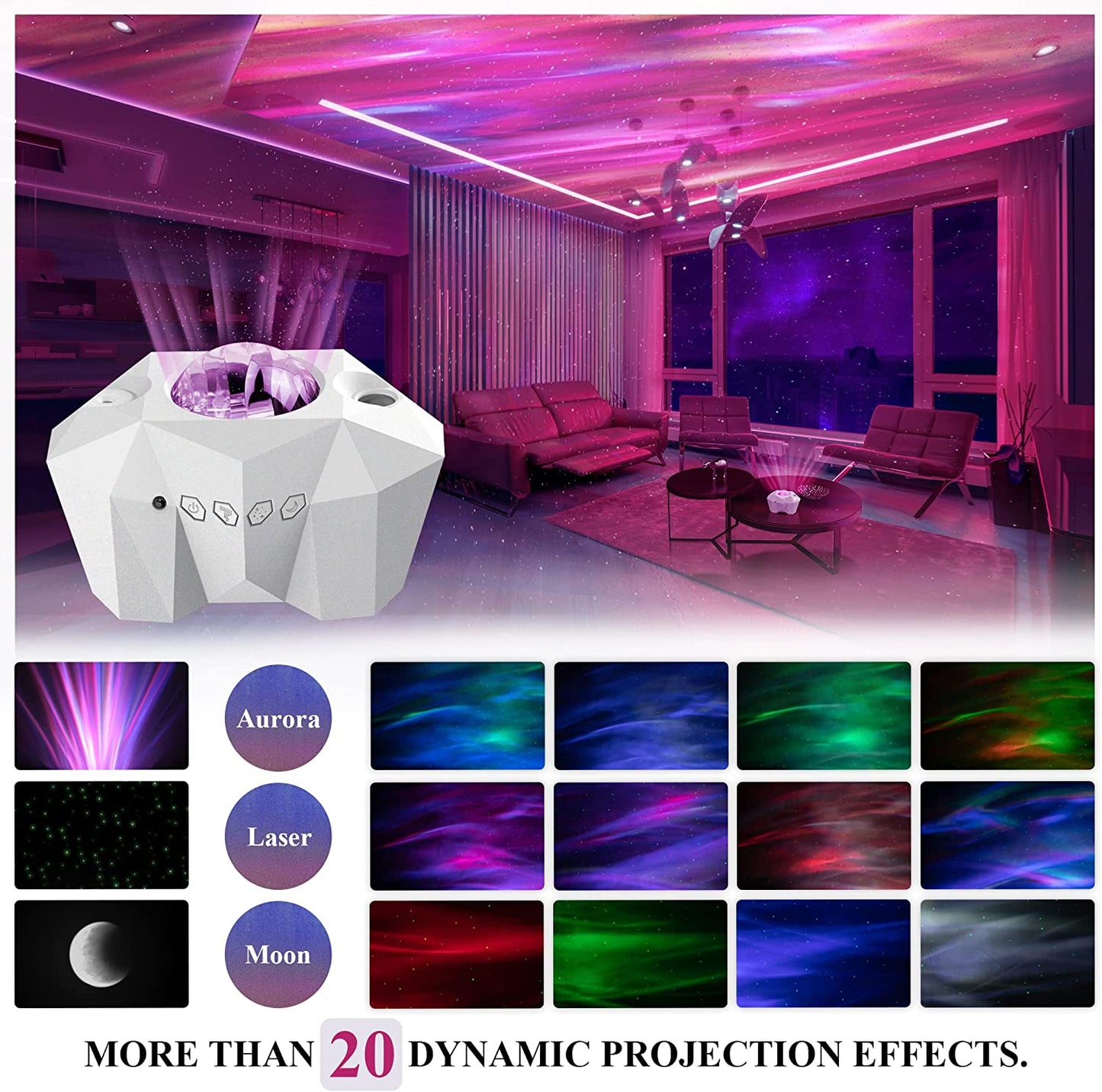 NEW Aurora Projector Lamp with Bluetooth Speaker, Northern Light Galaxy Star Projector, Moon Lamp for Bedroom Decor