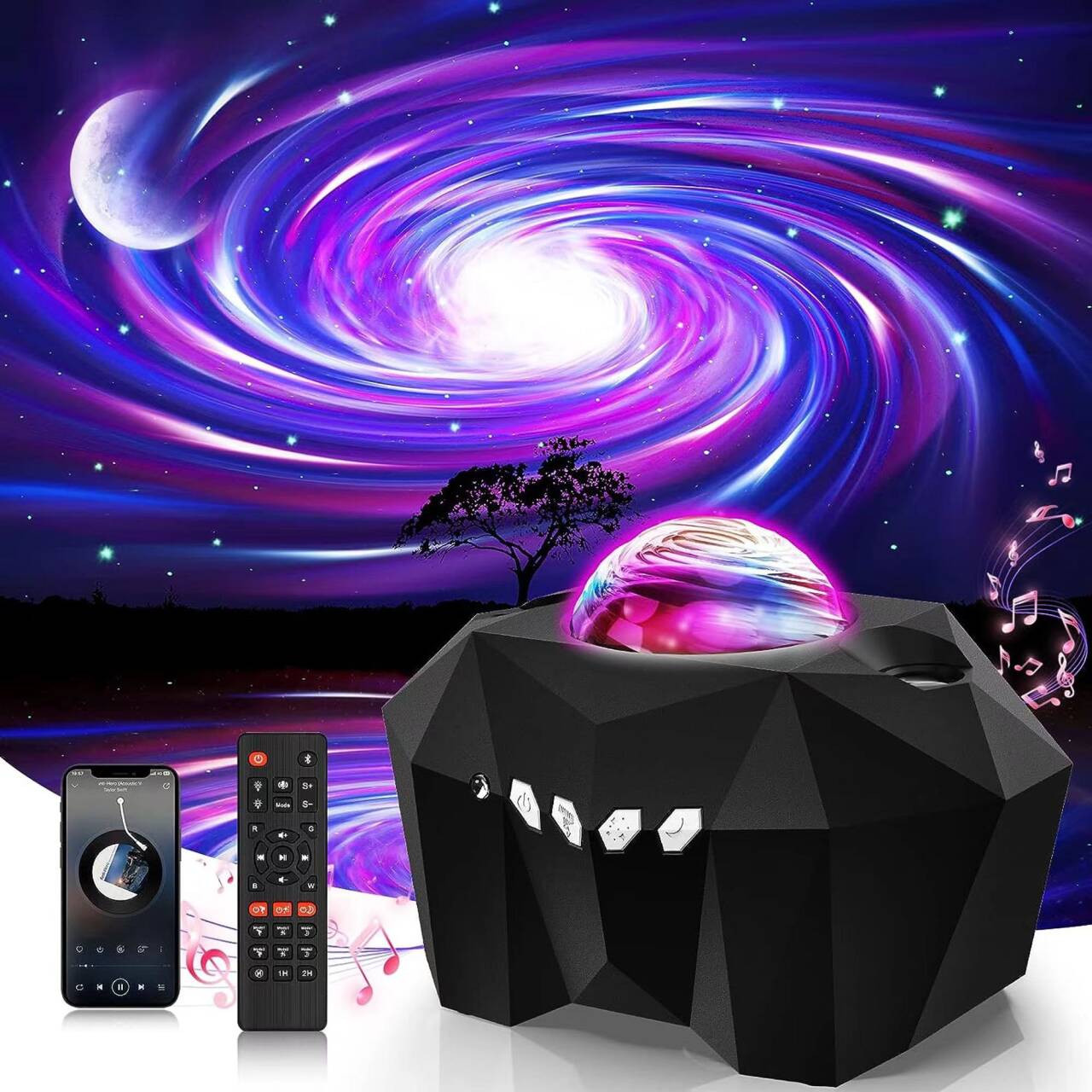 NEW Aurora Projector Lamp with Bluetooth Speaker, Northern Light Galaxy Star Projector, Moon Lamp for Bedroom Decor