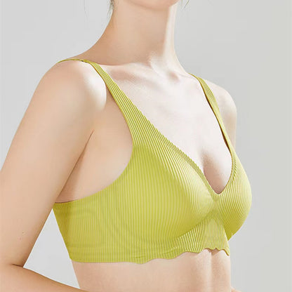 Beautiful Back Girls Underwear, Smooth and Seamless Versatile Striped Bra, Small Chest Push-up Anti-sagging Bra