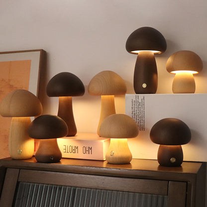 Wooden Mushrooms Night Light Bedroom Bedside Table Lamp Walnut Beech Wood Warm Dimmable Desk Light  1