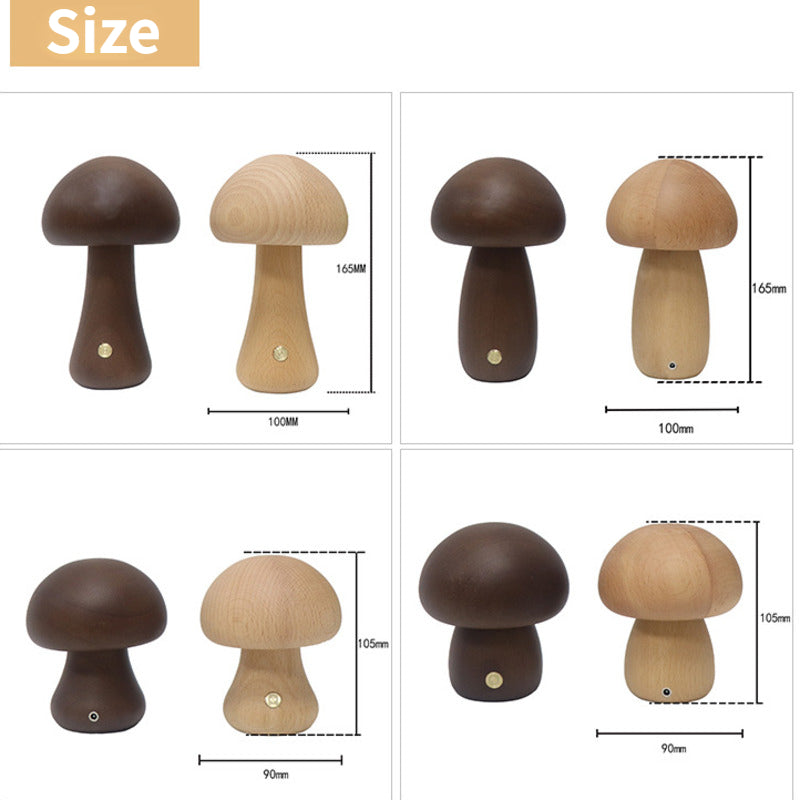 Wooden Mushrooms Night Light Bedroom Bedside Table Lamp Walnut Beech Wood Warm Dimmable Desk Light  4