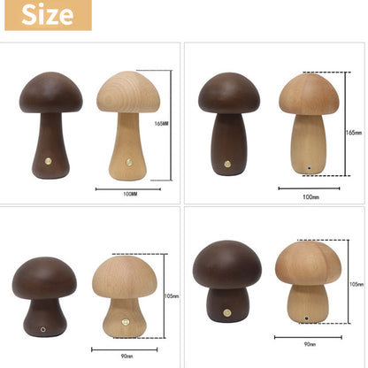 Wooden Mushrooms Night Light Bedroom Bedside Table Lamp Walnut Beech Wood Warm Dimmable Desk Light  4